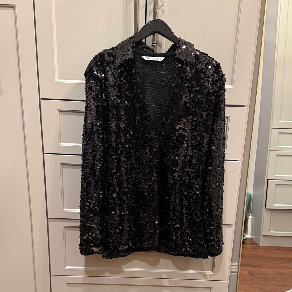Zara Black Sequin Long sleeve shirt